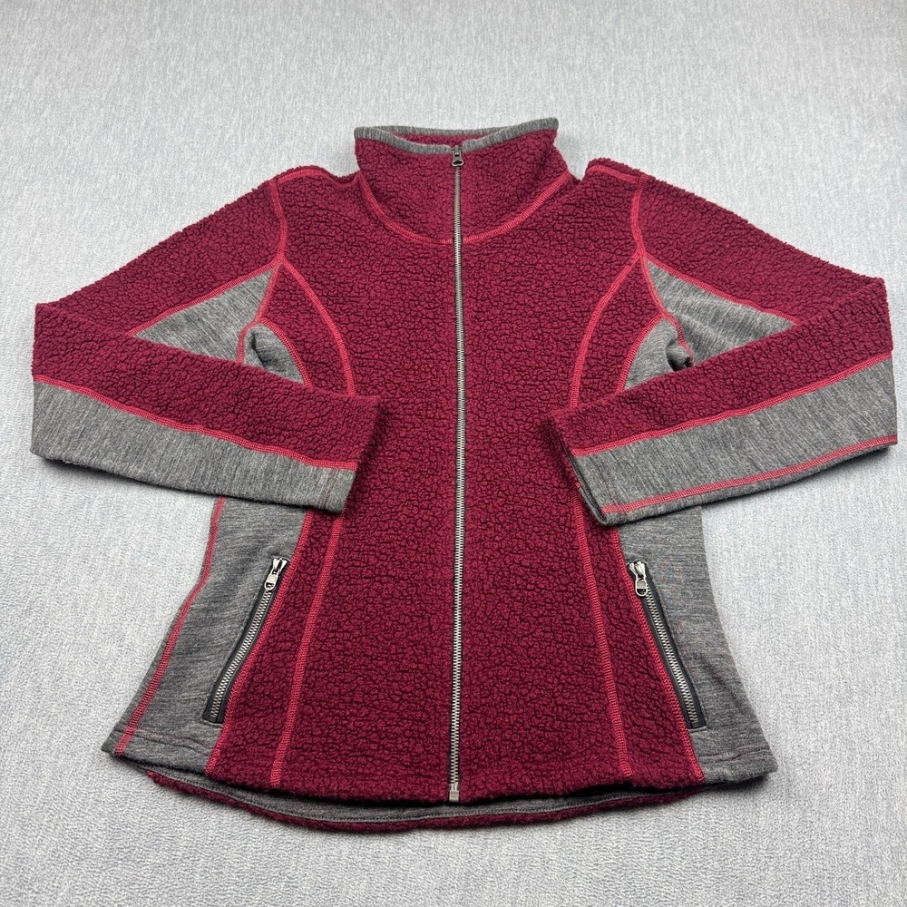Kuhl Jacket Womens Medium Red Gray Fuzzy Fleece Wool Blend Full Zip Outdoor
